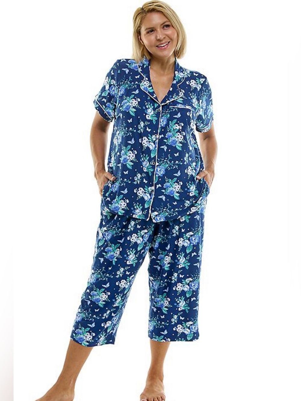 Women's Navy Floral Short-Sleeve Pajama Set